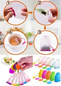 Silicone Tea Infuser Filter Bags with Long Rope