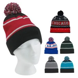 Winter Knitted Beanie Hat with Pompom Warm Knit Cap Beanie