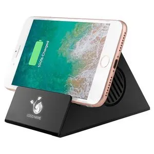 Wireless Charging Bluetooth Speaker With Light Up Logo And Phone Stand